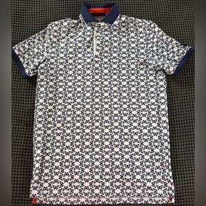 Greyson Golf Polo Shirt Small White Purple Butterfly Design Stretch Mens